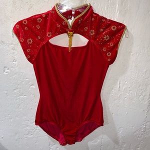 Wolff Fording Velour Red Leotard Large Girls Dance